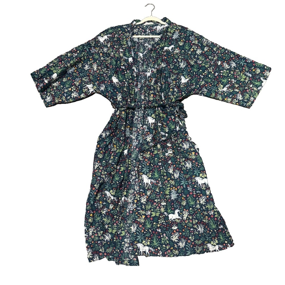 Printfresh Unicorn's Garden Robe 2X Green Indigo Cotton Long Print Fresh